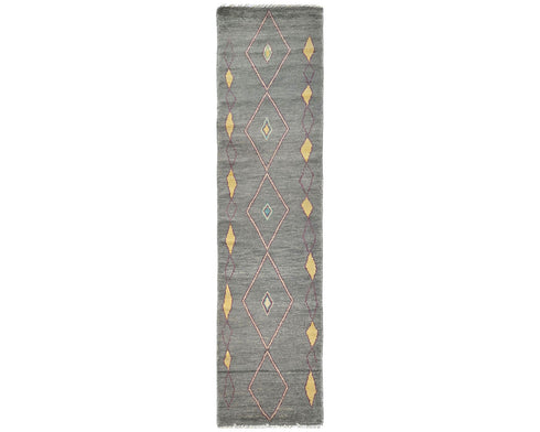 10 Feet Moroccan Gray Hand Woven Wool Runner Rug